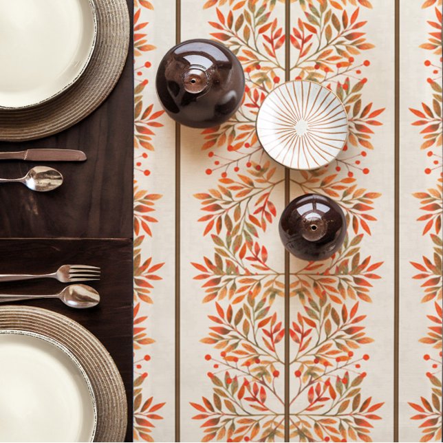 Camino De Mesa Corto Otoño Berries Rojas y deja marfil botánico (Fall Red Rowen Berries Ivory Table Runner)