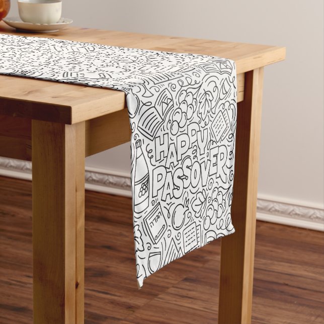 Camino De Mesa Corto Passover Black and White Table Runner (In Situ)