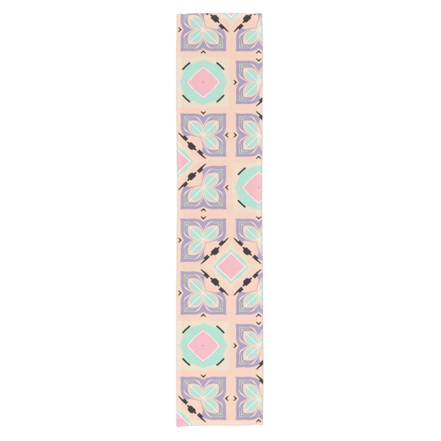Camino De Mesa Corto Pastel Geometric Tile Pattern | Pink Mint Purple  (Anverso)