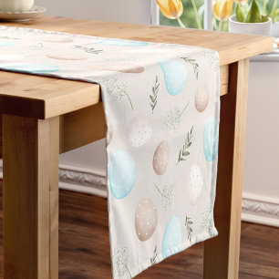 Camino De Mesa Corto Pastel Huevos Beige Blue Easter Linen Table Runner