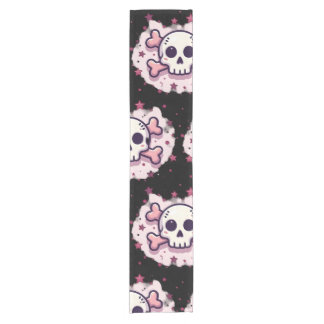 Camino De Mesa Corto Pastel Pink Skull and Crossbones