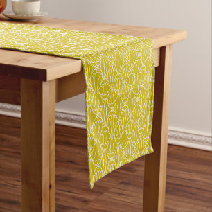 Camino De Mesa Corto Patrón Art Déco Amarillo Elegante con Motivo de Di