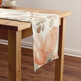 Camino De Mesa Corto Patrón Botánico de Acuarela Floral Melocotón Beige