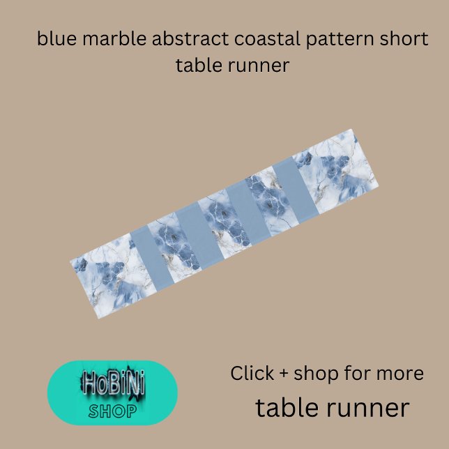 Camino De Mesa Corto patrón costero abstracto de mármol azul (blue marble abstract coastal pattern short table runner)