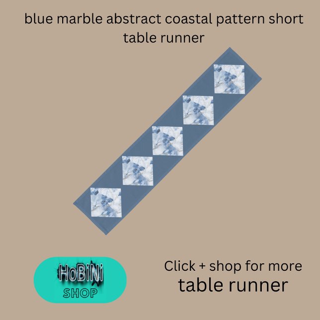 Camino De Mesa Corto patrón costero abstracto de mármol azul (blue marble abstract coastal pattern short table runner)