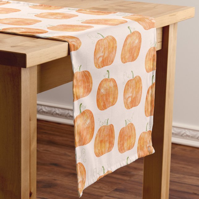 Camino De Mesa Corto Patrón de acuarela de calabaza (Pumpkin watercolor pattern burnt orange and blush pink table runner)