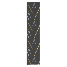 Camino De Mesa Corto Patrón de árbol de Navidad en negro, blanco y oro