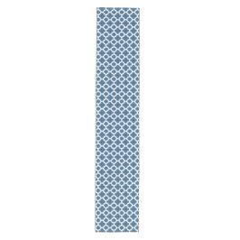 Camino De Mesa Corto Patrón de Arte Cuatrefolio Ikat Blanco Azul Tropic