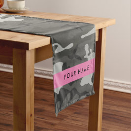 Camino De Mesa Corto Patrón de camuflaje gris, tu nombre, personalizado