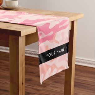 Camino De Mesa Corto Patrón de camuflaje rosado, nombre, personalizació