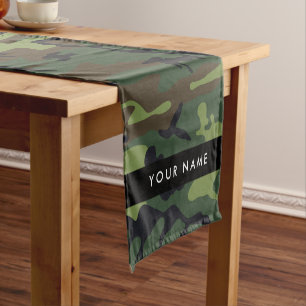 Camino De Mesa Corto Patrón de Camuflaje Verde, Tu nombre, Personaliza