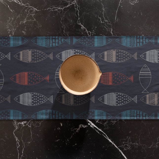 Camino De Mesa Corto Patrón de dibujo de peces (table runner)