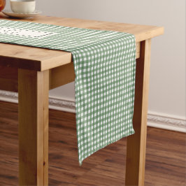 Camino De Mesa Corto Patrón de Gingham en verde con nombre familiar