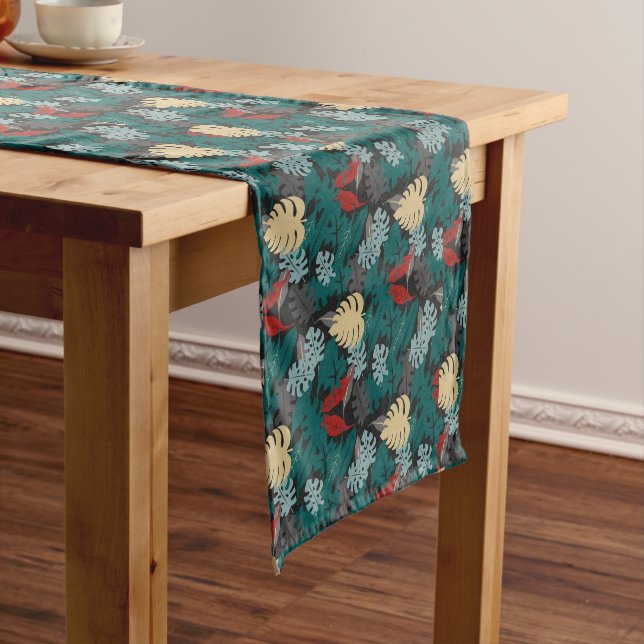 Camino De Mesa Corto Patrón de hojas tropicales (In Situ)