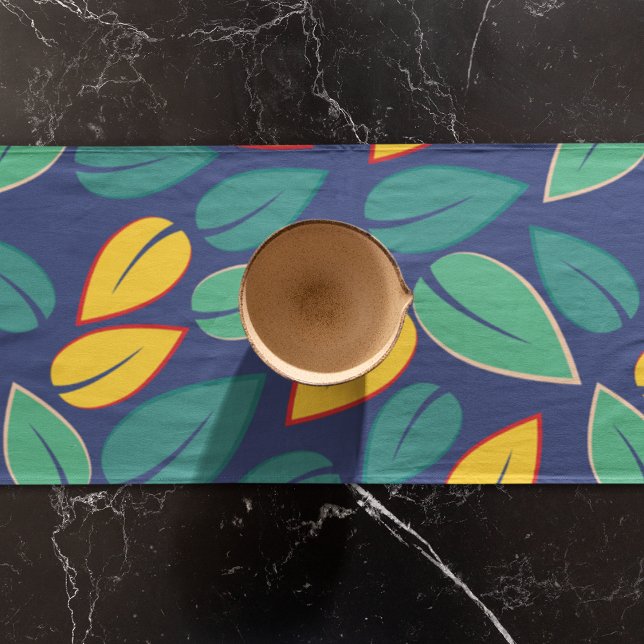 Camino De Mesa Corto Patrón de hojas verdes y amarillas (Table runner)