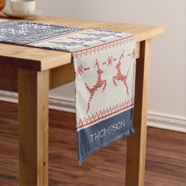 Camino De Mesa Corto Patrón de Navidades nórdicos azules y rojos