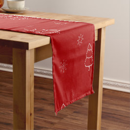 Camino De Mesa Corto Patrón de Navidades rojos.Árboles festivos y copos