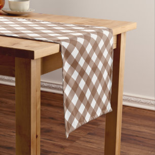 Camino De Mesa Corto Patrón de tracción de Gingham de Brown minimalista