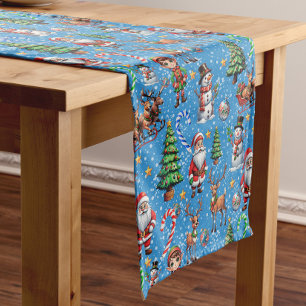 Camino De Mesa Corto Patrón decorativo de Navidad con fondo azul