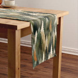 Camino De Mesa Corto Patrón elegante de árbol de pino | Bosque ruso