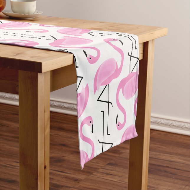 Camino De Mesa Corto Patrón Flamingo Rosa Girly Simple Moderno (In Situ)