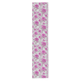 Camino De Mesa Corto Patrón floral rosa vibrante con flores magenta