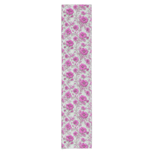 Camino De Mesa Corto Patrón floral rosa vibrante con flores magenta