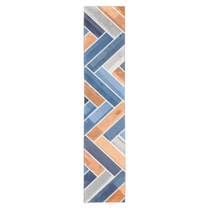 Camino De Mesa Corto Patrón Herringbone en azul y Naranja de la marina
