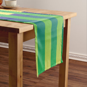 Camino De Mesa Corto Patrón rayado azul amarillo verde