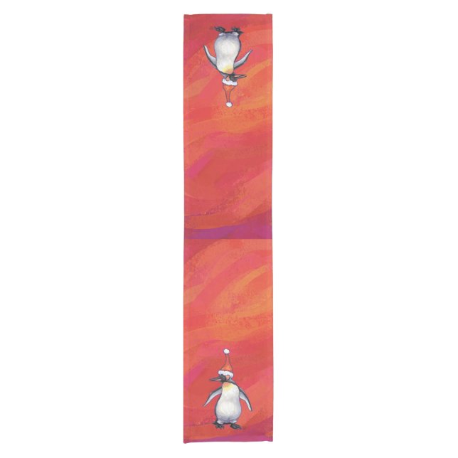 Camino De Mesa Corto Penguin en Santa Hat en Red (Anverso)
