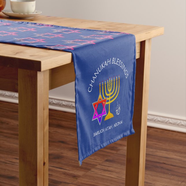Camino De Mesa Corto Personalizable Baruch Atah Adonai | Chanukah (In Situ)
