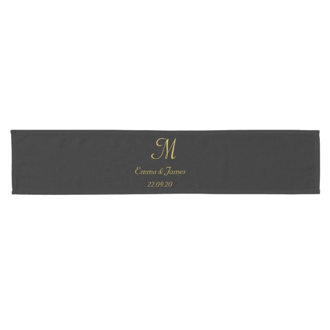 Camino De Mesa Corto Personalizado inicial de monograma elegante negro  (Horizontal)