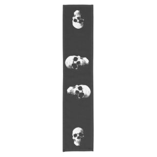 Camino De Mesa Corto Personalizado Texto Halloween Partido Skull Negro