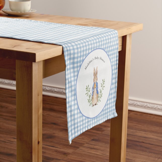Camino De Mesa Corto Peter Rabbit Blue Gingham Shower Table Runner (In Situ)