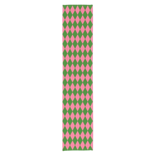 Camino De Mesa Corto Pink Green Harlequin Checkered Design  (Anverso)