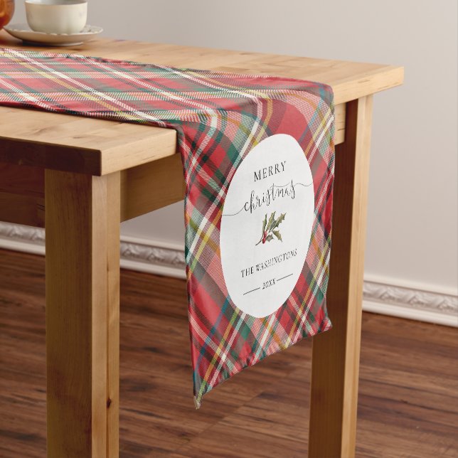 Camino De Mesa Corto Plaid Farmhouse Red Check Rustic Feliz Navidad (In Situ)