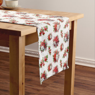 Camino De Mesa Corto Poinsettias Vintage Y Navidades Holly White