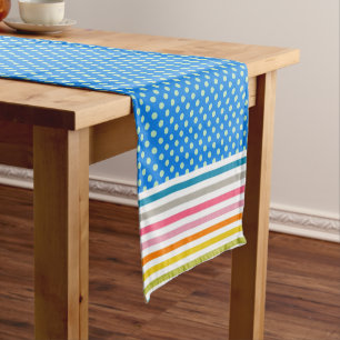 Camino De Mesa Corto Polka Dot and Stripe Pattern Colorful Moderno