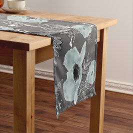 Camino De Mesa Corto Poppies Blue Gray Charcoal Decoración de acuarela