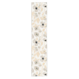 Camino De Mesa Corto Poppies Flora de acuarela gris amarillo