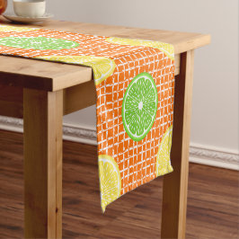 Camino De Mesa Corto Preppy Summer Citrus Limón Lima en Bambú Naranja