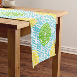 Camino De Mesa Corto Preppy Summer Citrus Limón Lima sobre Turquesa