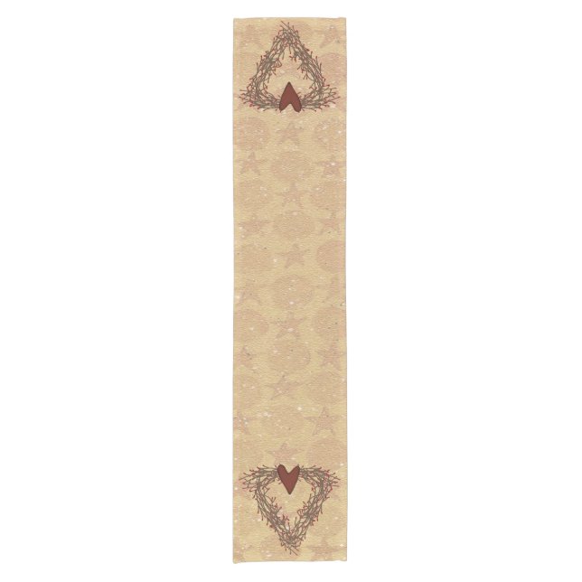 Camino De Mesa Corto Primitive Pip Berry Heart Wreath Table Runner (Anverso)