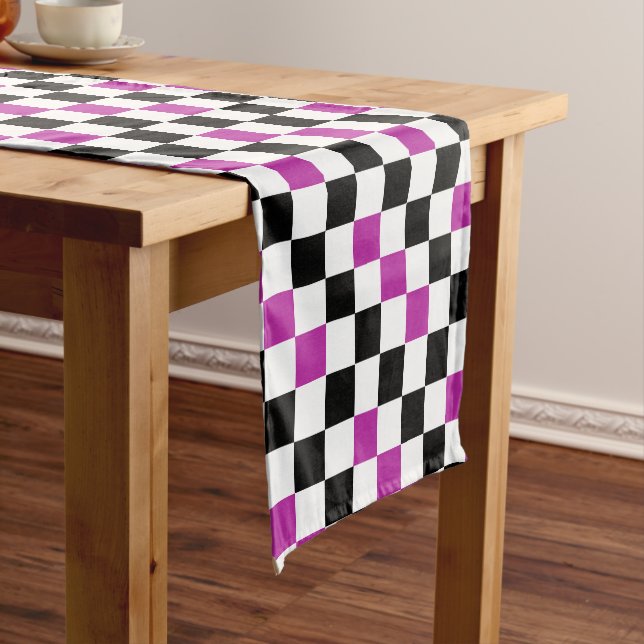 Camino De Mesa Corto Purple Black White Checkered Pattern Design  (In Situ)