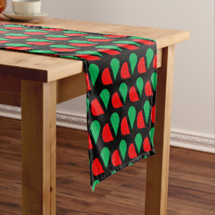 Camino De Mesa Corto Red Black Green Kinara Corazones rayados Kwanzaa
