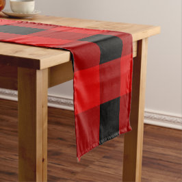 Camino De Mesa Corto Red y Black Buffalo Plaid Holiday gingham