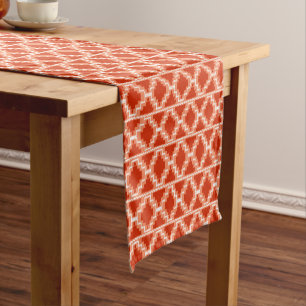 Camino De Mesa Corto Resto tribal, Naranja y blanco de Ikat Aztec