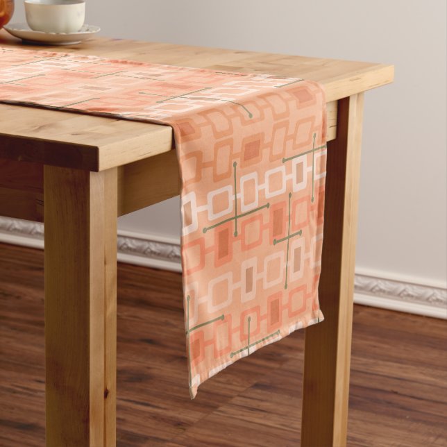 Camino De Mesa Corto Retro 1950s Geometric Pattern Orange (In Situ)
