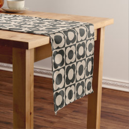 Camino De Mesa Corto Retro modern -Flower Checkerboard - neutral taupe