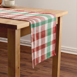 Camino De Mesa Corto Retro Vintage Red Green Textured Plaid